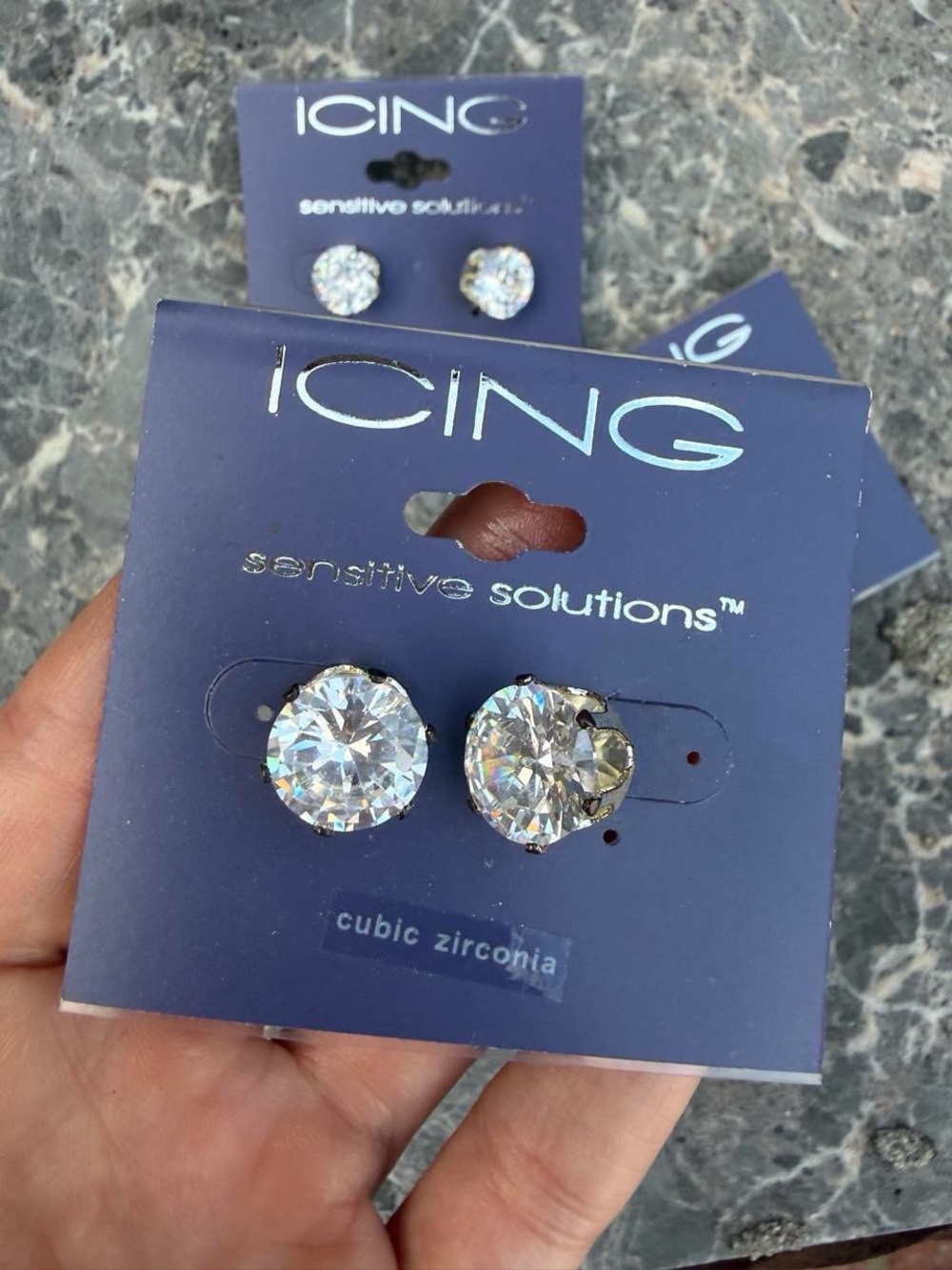 3 pairs of Icing silver cubic zirconia faux diamond earrings #bling #glam #recit - Picture 4 of 4